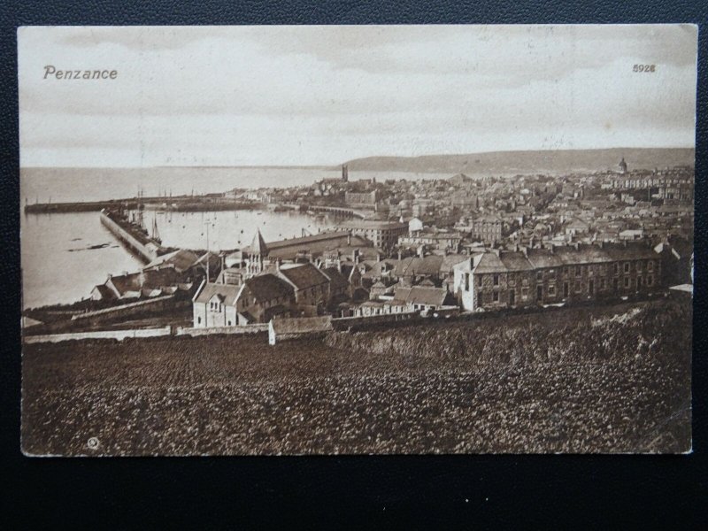 Cornwall PENZANCE Panoramic View of Town & Harbour Old Postcard by Valentine