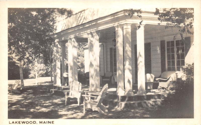 Lakewood Maine~Theatre Entrance~Chairs on Porch~1940s RPPC Postcard