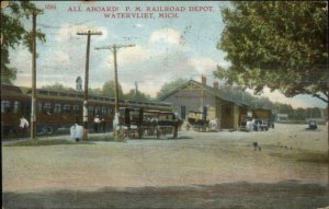 Watervliert MI PM RR Train Depot Station c1910 Postcard