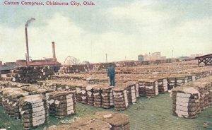 Vintage Postcard Cotton Compress Bales Man At Work Oklahoma City Oklahoma OK