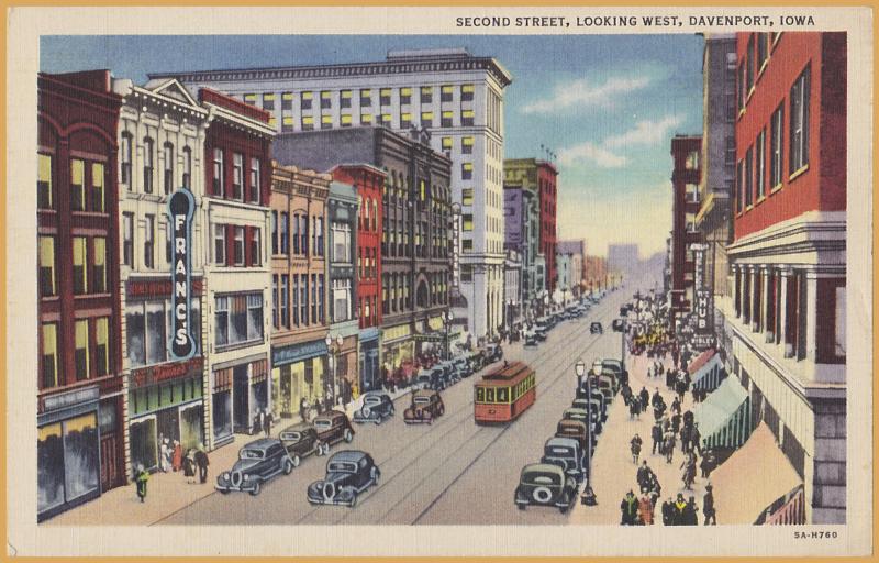 Davenport, Iowa-Second Street, Looking west Franc's and trolleys - 