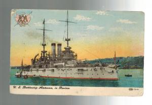 1907 USA picture Postcard US Navy USS Alabama Battleship In Review San Francisco