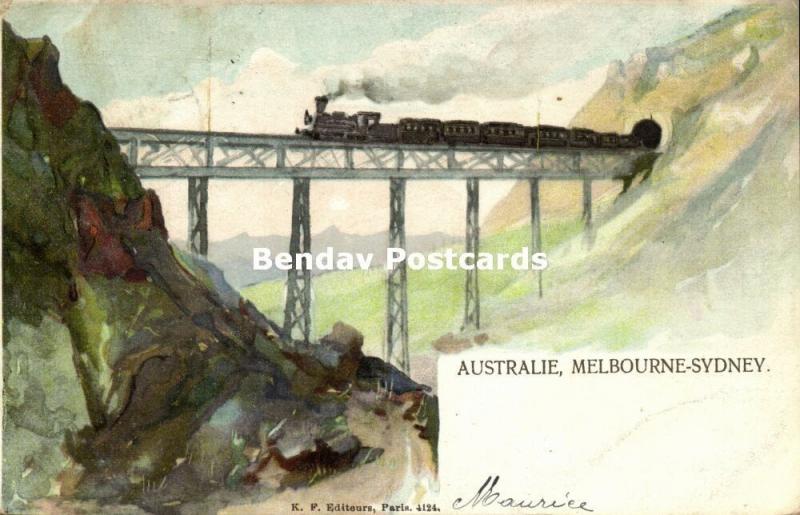 australia, Railway Track Melbourne to Sydney, Steam Train (1904) K.P. No. 4124