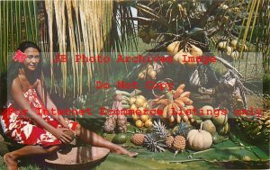 Native Ethnic Culture Costume, Tahiti,  Woman with a Pile of Fruit