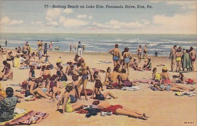 Pennsylvania Erie Bathing Beach On Lake Erie At Peninsula Drive Curteich