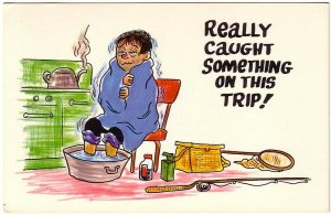 Really Caught Something This Trip! - Sick Fisherman, Vintage Comic Postcard