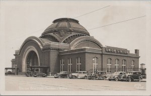 RPPC Postcard Union Station Tacoma Washington Vintage Cars