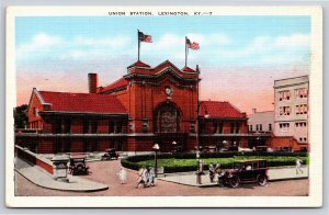 Lexington Kentucky~Union Station~Automobiles Parked Circle Driveway~Vintage Line