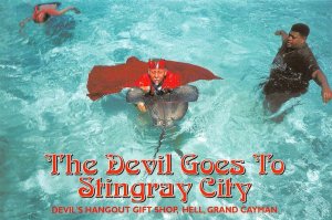 Grand Cayman, Cayman Islands  HELL Stingray & Man In Devil Costume  4X6 Postcard