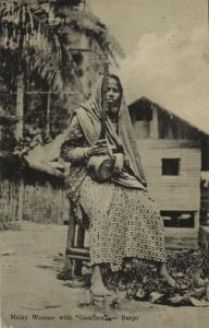 malay malaysia, Woman with Gambus Banjo Music Instrument (1910s) Postcard