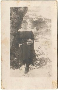 Woman Sitting Under Tree, Photograph, Antique Real Photo Postcard, RPPC