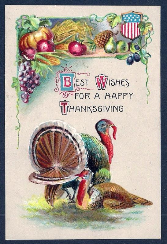 Happy Thanksgiving Turkey & Food unused c1910's