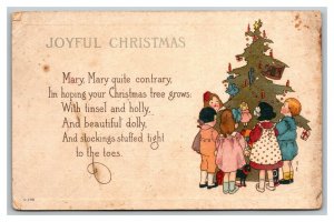 Vintage Early 1900's Postcard Joyful Christmas Poem Tree with Children UNPOSTED