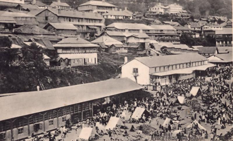 Darjeeling Calcutta Market Bazar Antique Indian Postcard