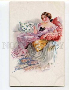 402611 GLAMOUR Belle Woman reading Letter by USABAL vintage PC