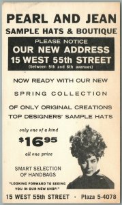 NEW YORK NY W. 55th STREET HATS BOUTIQUE ADVERTISING VINTAGE POSTCARD