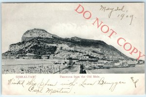 1909 Gibraltar Panorama from Old Mole Port Litho Photo Postcard VB Cumbo Vtg A29