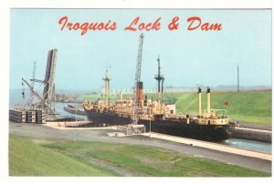 Ship At Iroquois Lock, St Lawrence Seaway, Iroquois, ON, Vintage Chrome Postcard