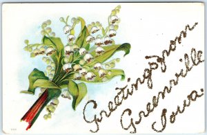 c1910s Greenville, IA Greetings Mica Glitter Embossed Artistic Postcard A115