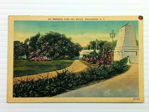 Vintage Postcard 1951 Memorial Park and Bridge Binghamton NY New York