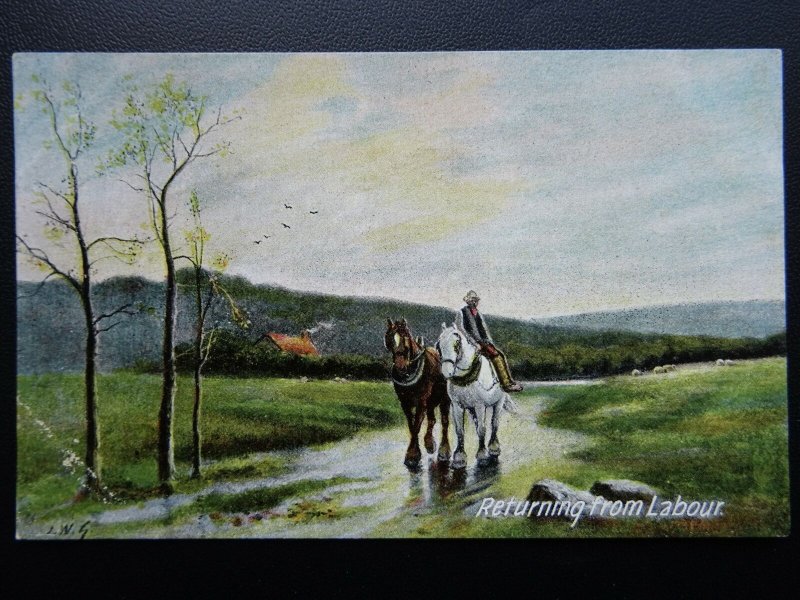 Rural Life - Returning From Labour PLOUGHING Shire Horses c1911 Postcard
