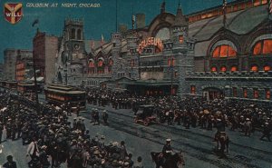 Vintage Postcard 1911 Crowd Cars People Building Coliseum Night Chicago Illinois