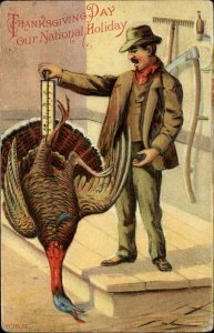 Thanksgiving Man Weighs Giant Turkey Antique Scale c1910 Postcard
