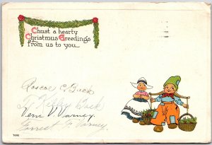 Just A Hearty Christmas Greetings To You, 1913 Dutch Kids, Holiday Postcard