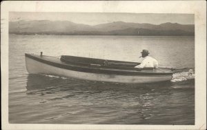 Minneapolis MN Cancel Man in Power Speed Boat Smoking Cigar c1910 RPPC