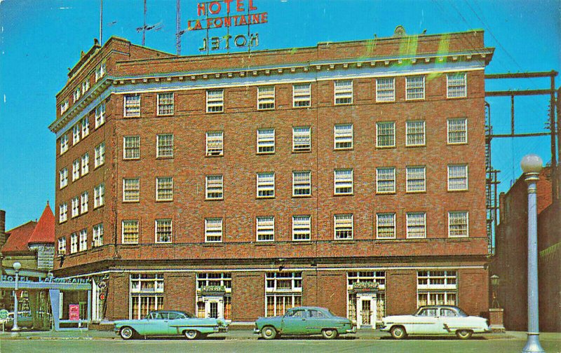 Huntington IN Hotel La Fontaine Old Cars Postcard