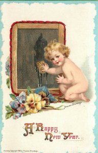 Frances Brundage Baby New Year Wipes the Slate Clean Embossed Postcard 302