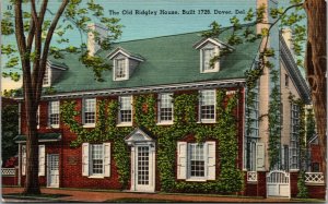 Vtg 1930s Old Ridgley House Dover Delaware DE Unused Linen Postcard