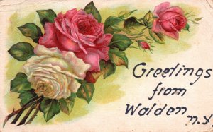 Vintage Postcard 1911 Greetings From Walden New York Beautiful Red Flowers NY