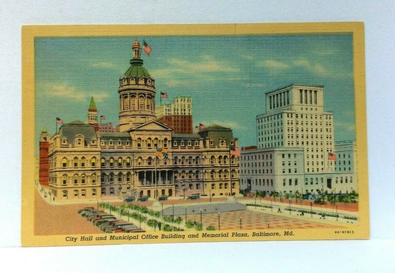 Baltimore Maryland City Hall & Municipal Office Building Linen Vintage Postcard