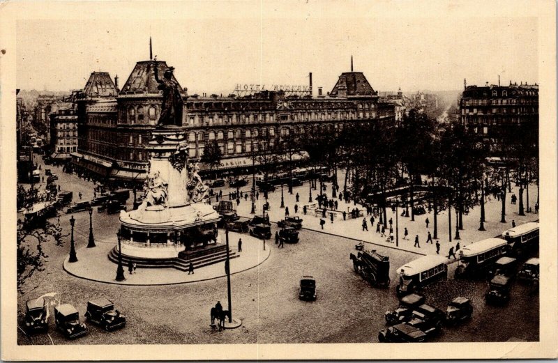Vtg Paris France La Place de la Republique 1930s RPPC Real Photo Postcard