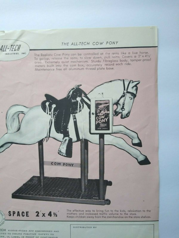 Cow Pony Ride FLYER Original Amusement Kiddie Horse Art Print 1950's All-Tech