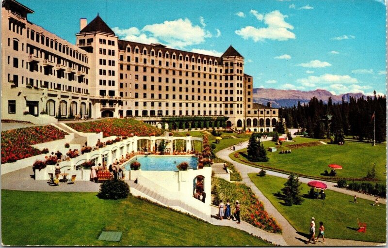 Canadian Rockies Chateau Lake Louise Swimming Pool Postcard Unposted Vintage 