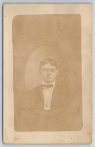 RPPC Studious Young Man Portrait A Photo of A Photo c1908 Postcard E23