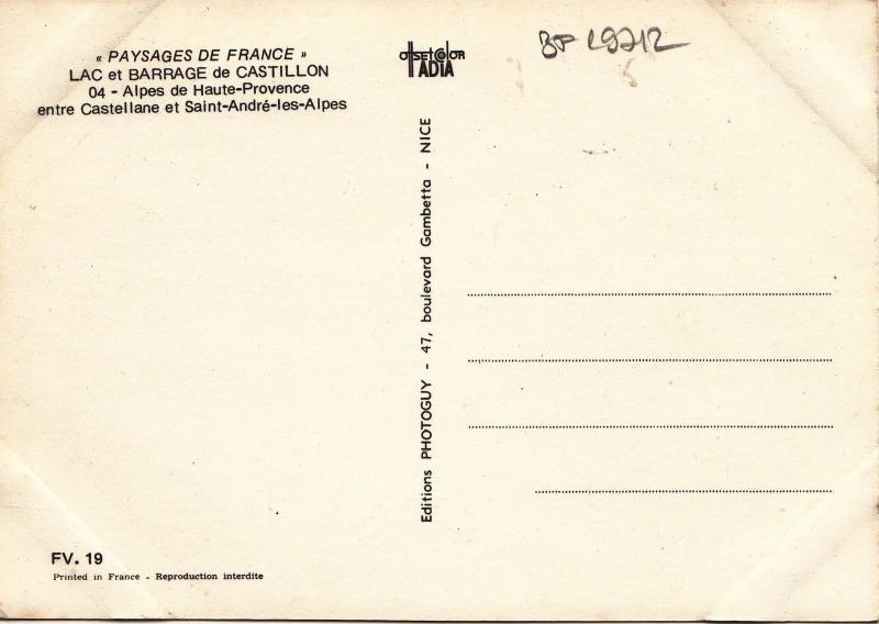 BF19712 lac et barrage de castillon a de h p entre caste france front/back image