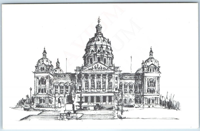 c1970s Des Moines IA Iowa State Capitol Building Sketched by Wm J Wagner PC A250