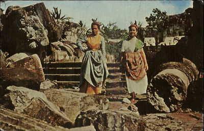 Martinique Site of Old St. Pierre Native Women Used Postcard