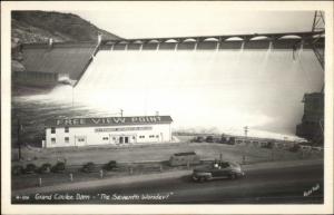 Grand Coulee Dam FREE VIEW POINT Building & Car - Real Photo Postcard