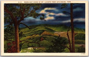 Moonlight Scene Of Mount Leconte From Gatlinburg Tennessee TN Mountain Postcard