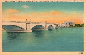 Vintage Postcard Arlington Memorial Bridge Memorial Monument Washington DC