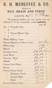 RH Meneffee & Co, Hay Grain and Feeds Louisville, KY, USA Advertising 1912 mi...