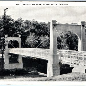 c1940s River Falls, WI Foot Bridge to Park Concrete Wood Linen Postcard Wis. A90