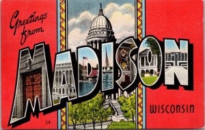 Greetings From Madison Wisconsin Large Letter Linen