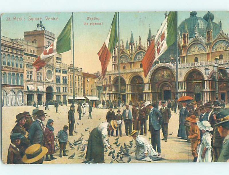 Old Postcard MANY FLAGS AT ST. MARK'S SQUARE Venezia - Venice Italy F5575