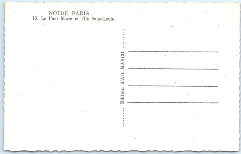 c1920s Paris RPPC Pont Marie Ile Saint-Louis Bridge River Seine Boat Barge A348