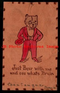 Leather Postcard, Just Bear with Me and See Whats Bruin